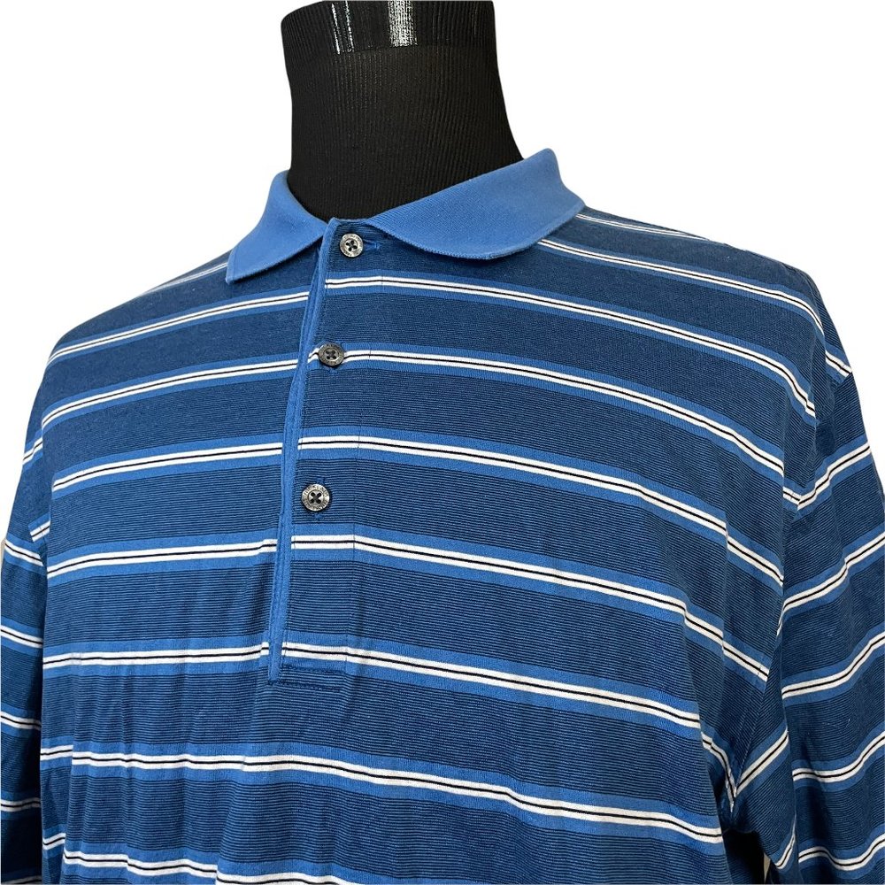 Nicklaus Golf Men's Blue Striped White Black Polo Shirt Large